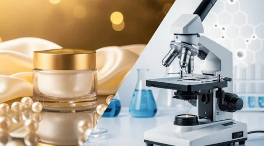 Luxuriöse Anti-Aging-Creme im Labor mit wissenschaftlicher Untersuchung