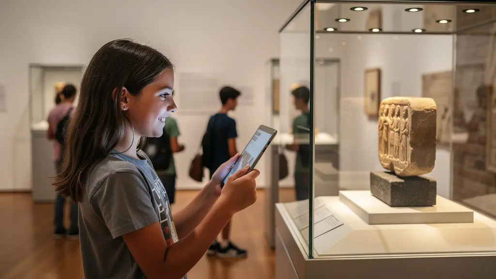 Jugendliche erkunden mit AR-Apps historische Exponate im modernen Museum