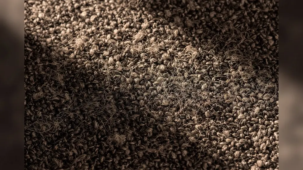 Makroaufnahme von Bouclé-Stoff zeigt die schlingenförmige Struktur die Flecken kaschiert