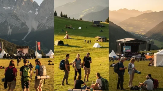 Verschiedene Festivalbesucher unterschiedlichen Alters auf drei Schweizer Festivals