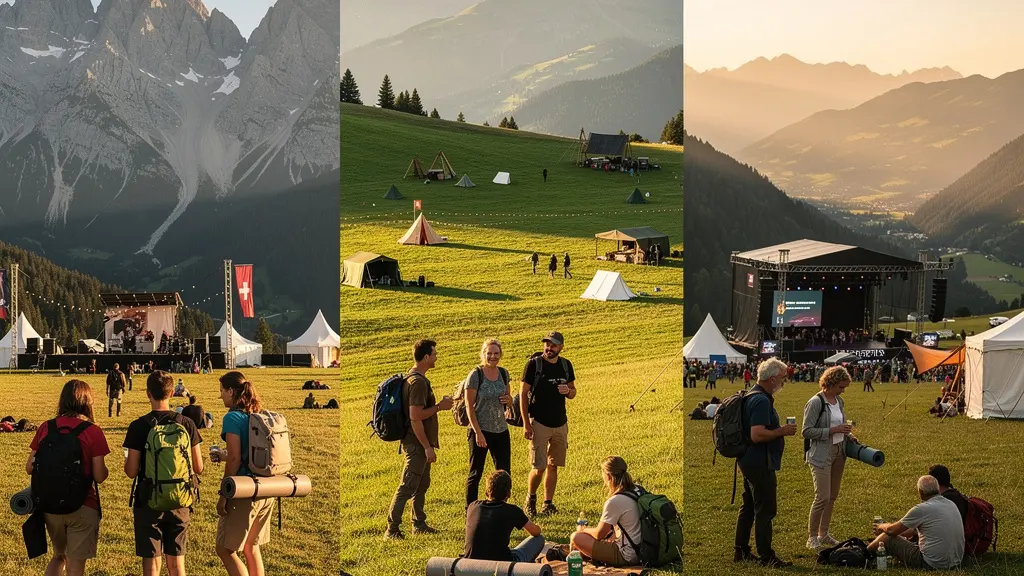 Verschiedene Festivalbesucher unterschiedlichen Alters auf drei Schweizer Festivals