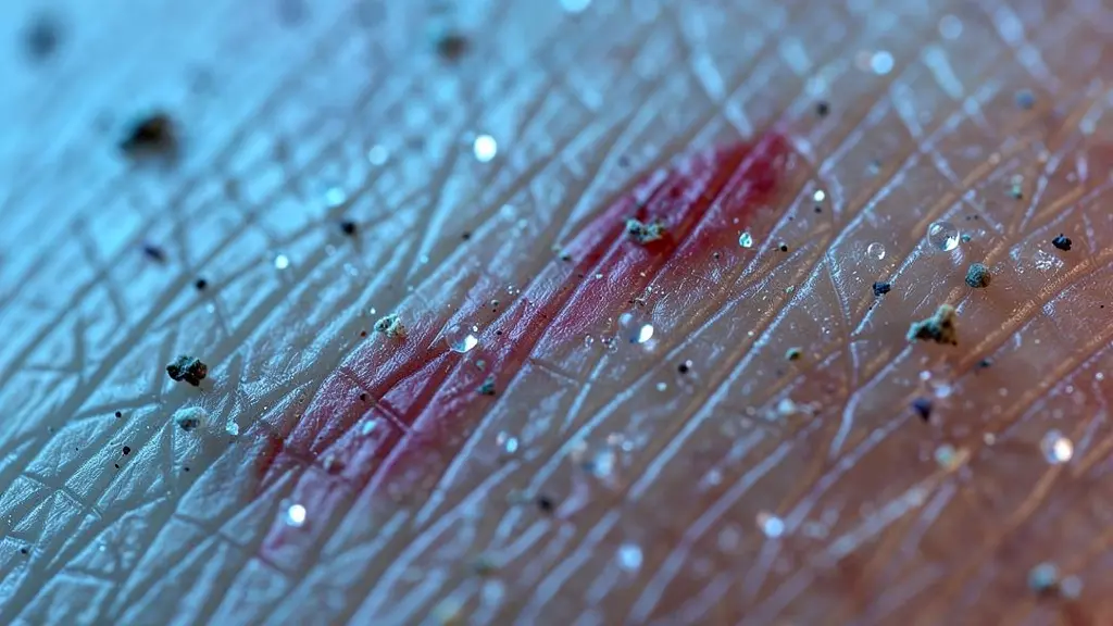 Makroaufnahme von Hautzellen unter blauem Licht zeigt oxidativen Stress