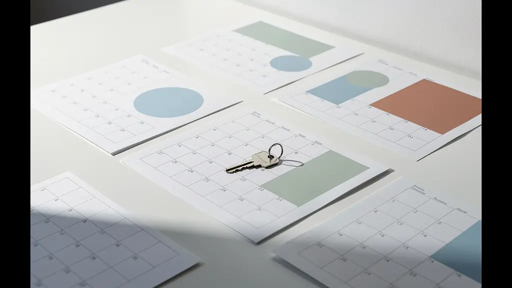 Kalenderblätter mit abstrakten Markierungen zeigen günstige Kaufzeitpunkte