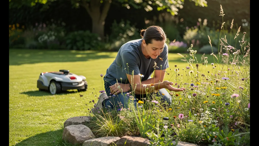 Mähroboter mit No-Mow-Zonen für Wildblumen im naturnahen Garten