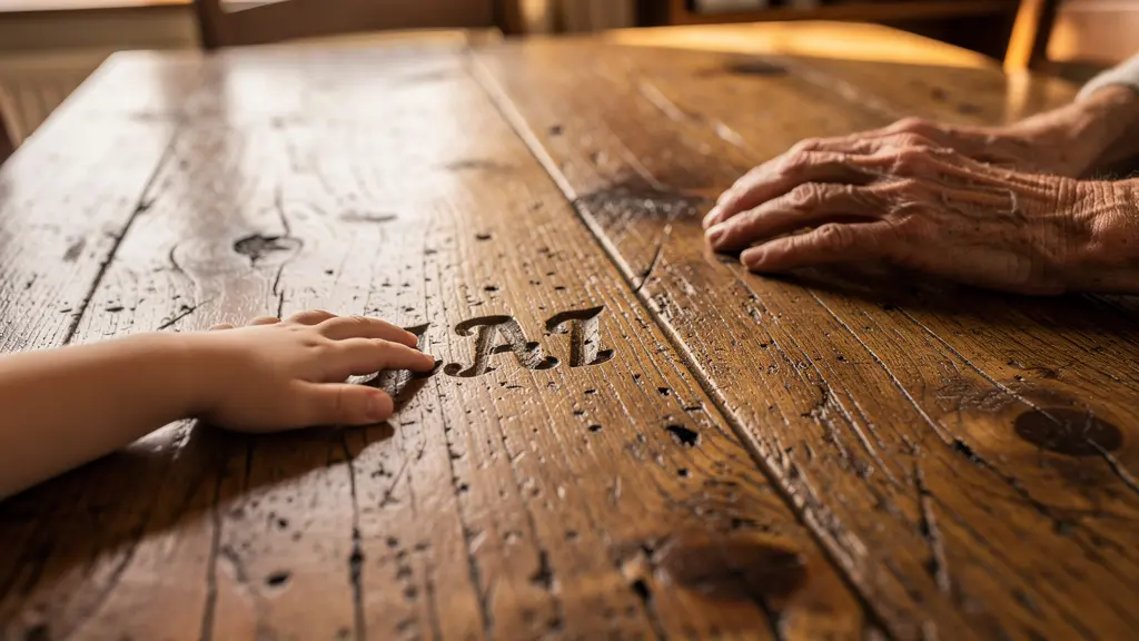 Eichentisch mit sichtbarer Patina und Gebrauchsspuren als Zeichen der Wertigkeit