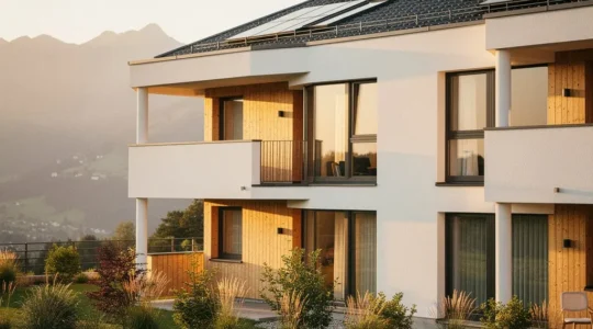 Modernes energieeffizientes Haus mit Minergie-P Standard in der Schweiz