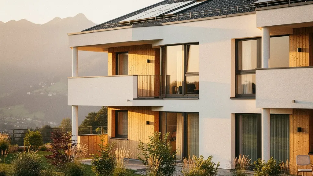 Modernes energieeffizientes Haus mit Minergie-P Standard in der Schweiz