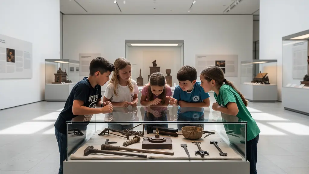 Kinder entdecken historische Artefakte durch moderne Museumstechnologie