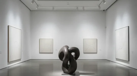 Moderne Galeriebeleuchtung mit präzisen Spotlights, die Kunstwerke dramatisch inszenieren