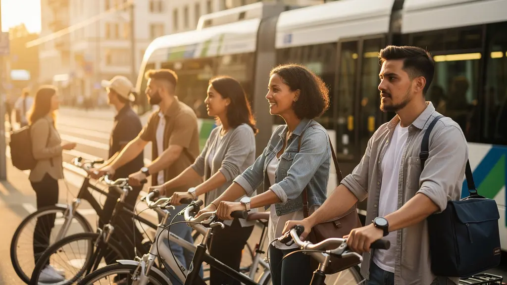 Pendler an Zürcher Tramhaltestelle während der Rushhour mit Velos