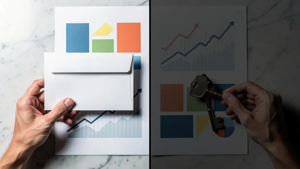 Zwei Hände halten symbolisch verschiedene Finanzierungsoptionen mit Dokumenten im Hintergrund