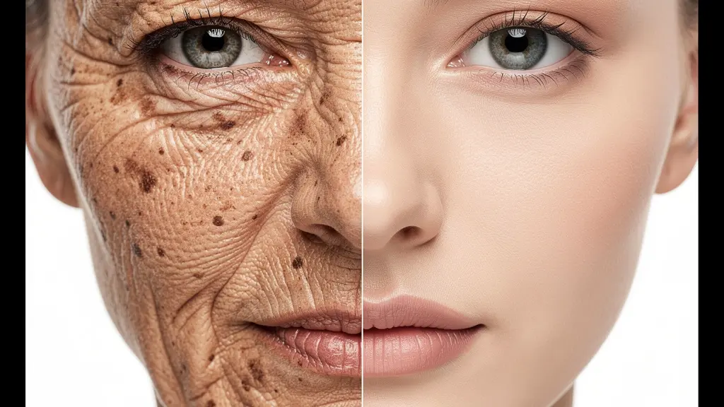 Dramatischer Vergleich von sonnengeschädigter und geschützter Haut