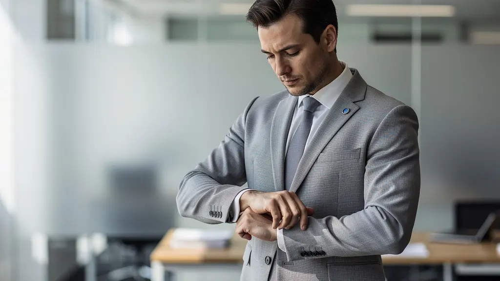 Futuristischer Anzug mit integrierten Sensoren in minimalistischer Umgebung