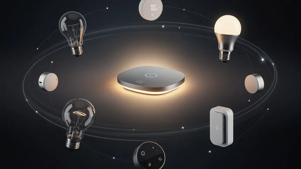 Smart Home Hub als zentrale Steuereinheit mit verbundenen Geräten