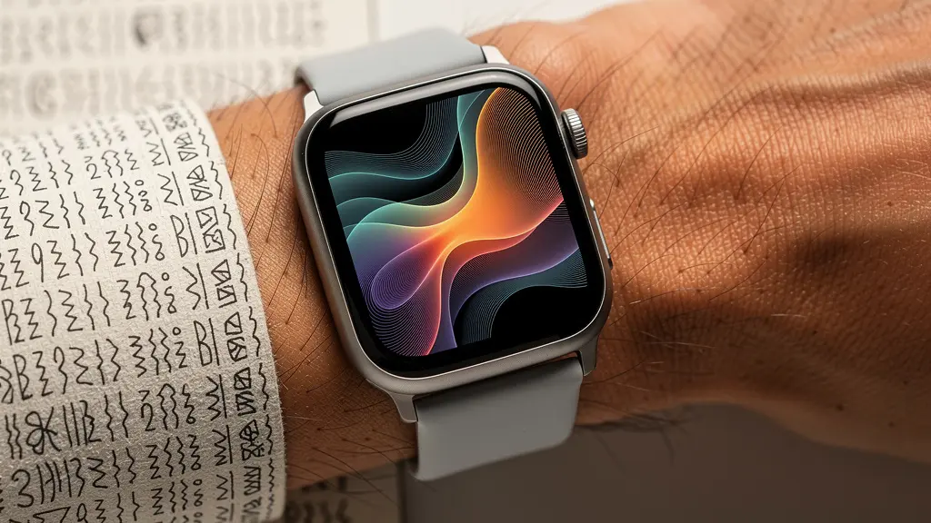 Person analysiert Gesundheitsdaten mit Smartwatch und Notizbuch