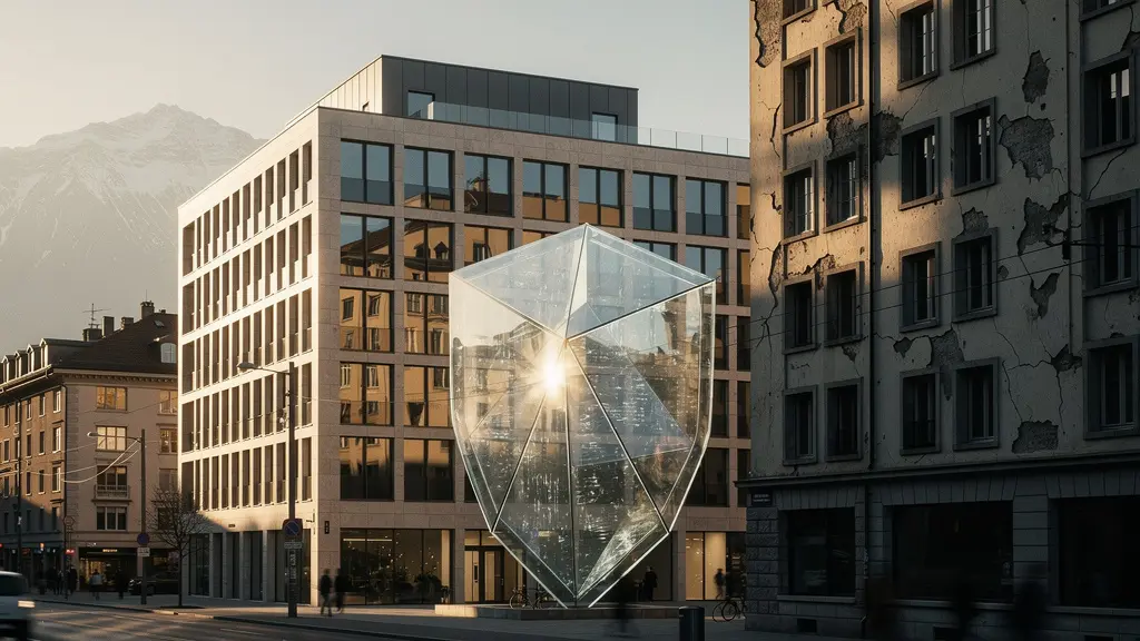 Modernes Gebäude mit SNBS-Zertifikat zeigt Schutz vor Baumängeln