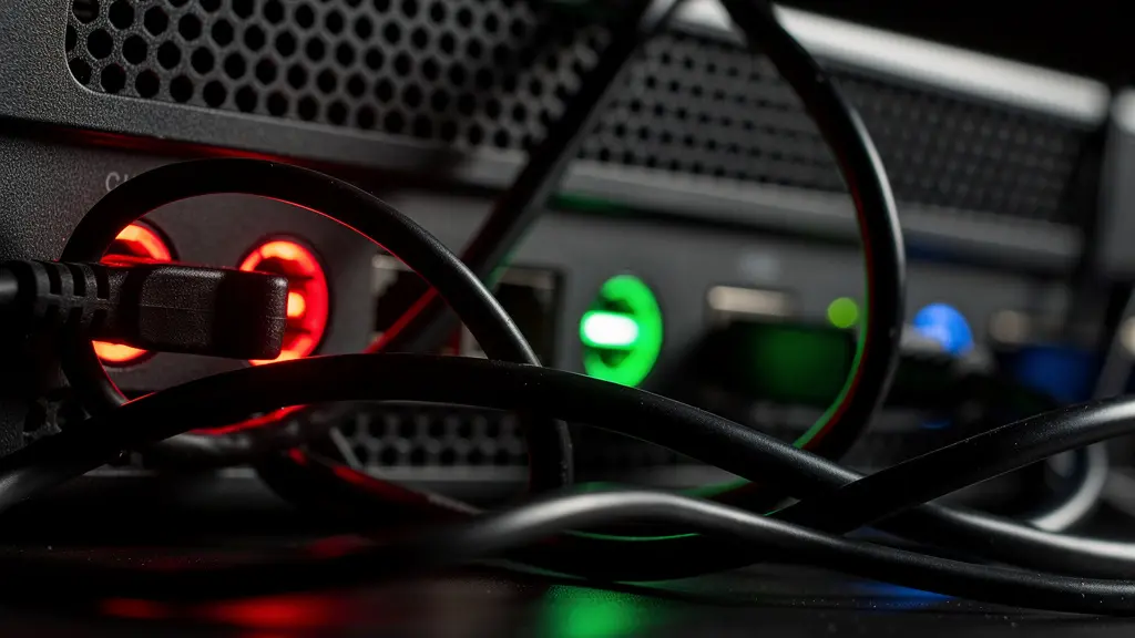 Nahaufnahme von versteckten Stromverbrauchern im modernen Wohnzimmer, die im Standby-Modus leuchten.